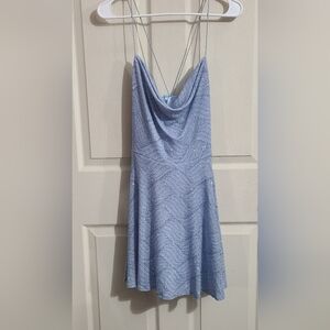 Juniors' B Darlin Glitter Bungee Strap Cowl Neck Skater Dress Lite Blue Sz 11/12